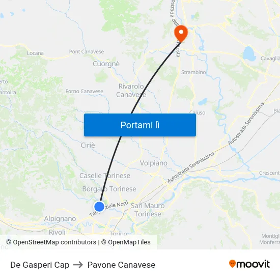 De Gasperi Cap to Pavone Canavese map