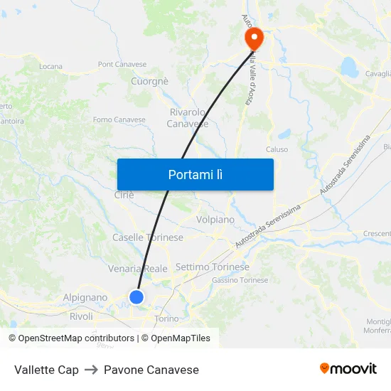 Vallette Cap to Pavone Canavese map
