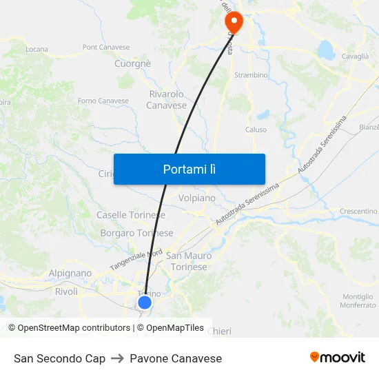 San Secondo Cap to Pavone Canavese map