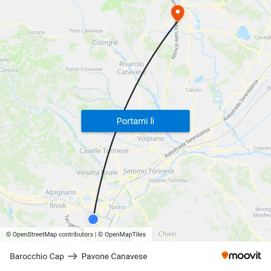 Barocchio Cap to Pavone Canavese map