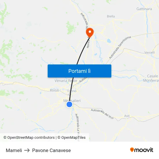 Mameli to Pavone Canavese map
