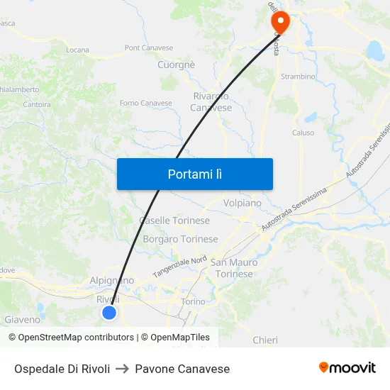 Ospedale Di Rivoli to Pavone Canavese map