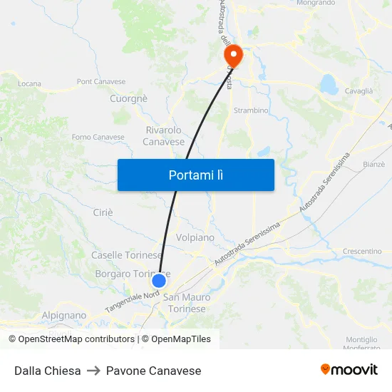 Dalla Chiesa to Pavone Canavese map