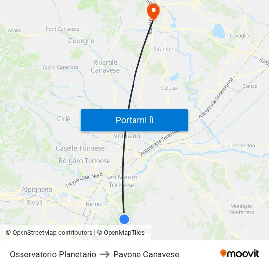 Osservatorio Planetario to Pavone Canavese map
