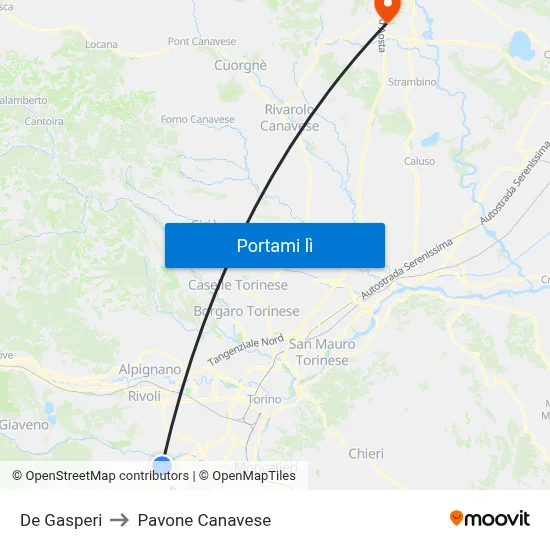 De Gasperi to Pavone Canavese map