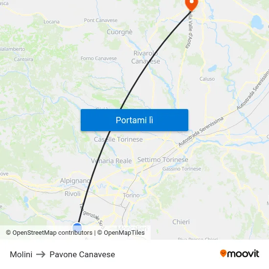 Molini to Pavone Canavese map