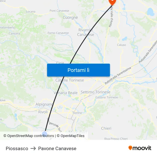 Piossasco to Pavone Canavese map