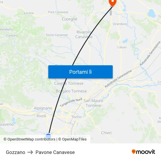 Gozzano to Pavone Canavese map