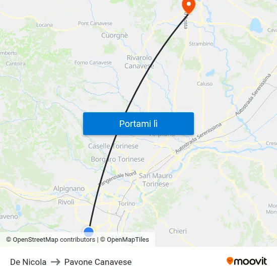 De Nicola to Pavone Canavese map