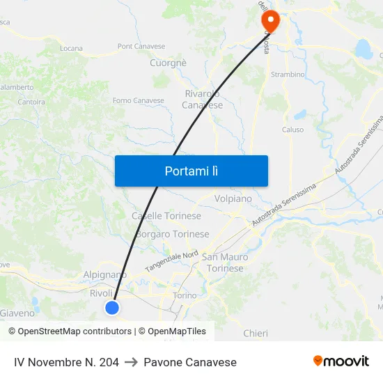 IV Novembre N. 204 to Pavone Canavese map