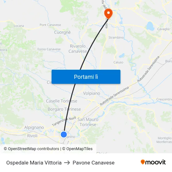 Ospedale Maria Vittoria to Pavone Canavese map