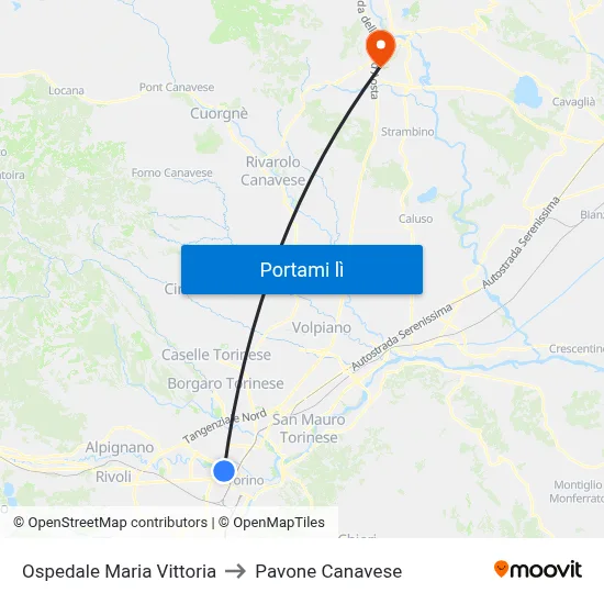Ospedale Maria Vittoria to Pavone Canavese map