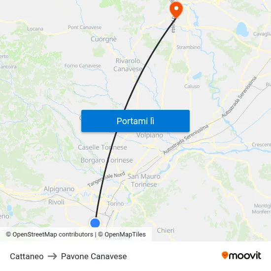 Cattaneo to Pavone Canavese map