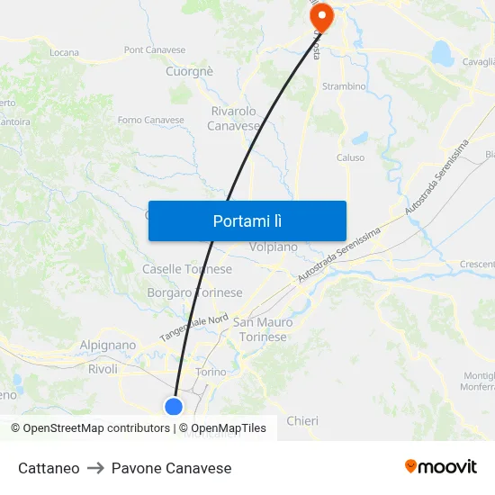 Cattaneo to Pavone Canavese map