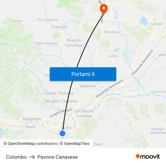 Colombo to Pavone Canavese map