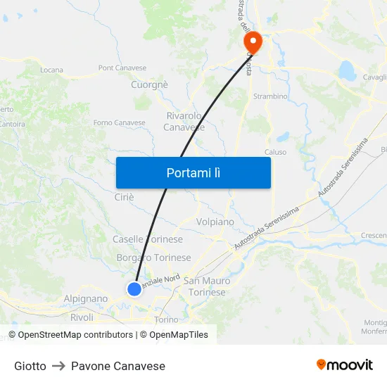 Giotto to Pavone Canavese map