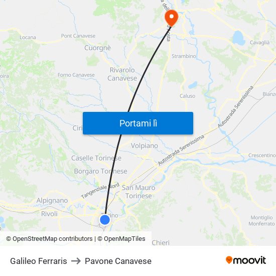 Galileo Ferraris to Pavone Canavese map