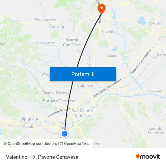 Valentino to Pavone Canavese map