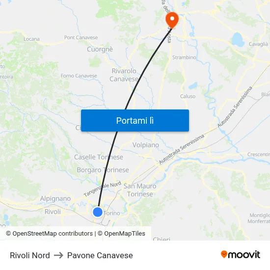 Rivoli Nord to Pavone Canavese map