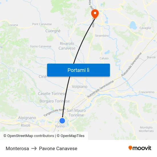 Monterosa to Pavone Canavese map