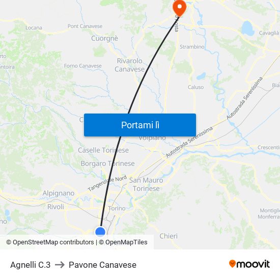 Agnelli C.3 to Pavone Canavese map