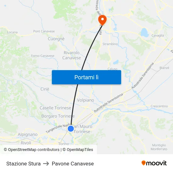 Stazione Stura to Pavone Canavese map