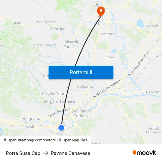 Porta Susa Cap to Pavone Canavese map