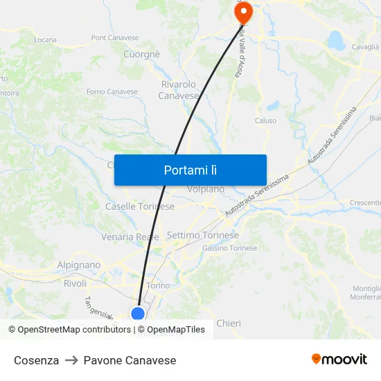 Cosenza to Pavone Canavese map