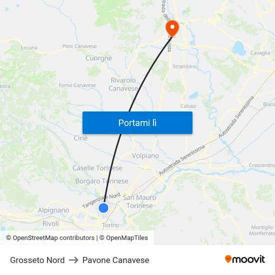Grosseto Nord to Pavone Canavese map