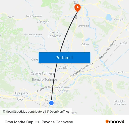 Gran Madre Cap to Pavone Canavese map