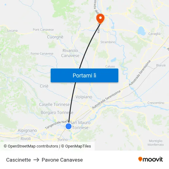 Cascinette to Pavone Canavese map