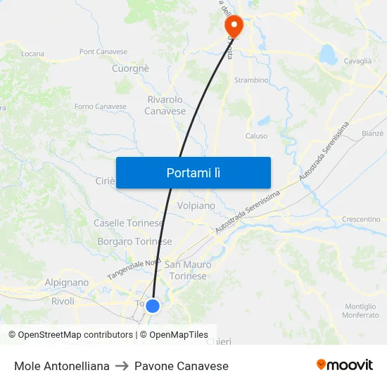 Mole Antonelliana to Pavone Canavese map