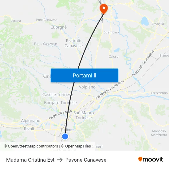 Madama Cristina Est to Pavone Canavese map