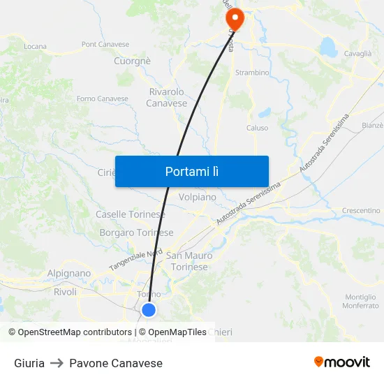 Giuria to Pavone Canavese map