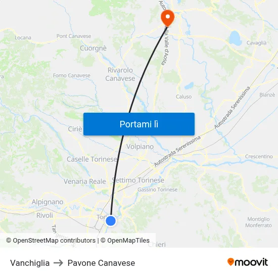 Vanchiglia to Pavone Canavese map