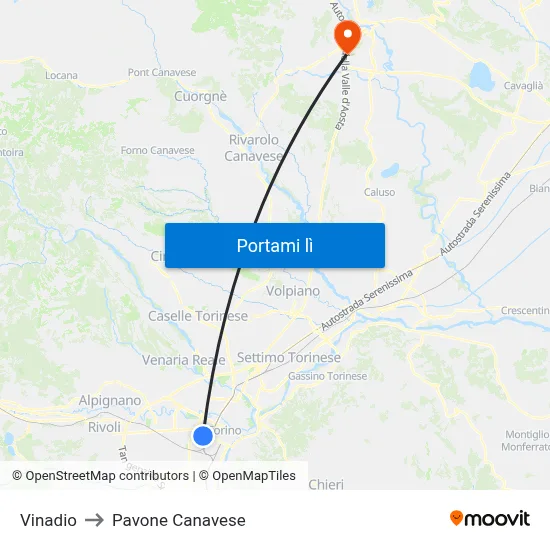 Vinadio to Pavone Canavese map