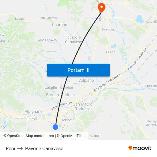 Reni to Pavone Canavese map