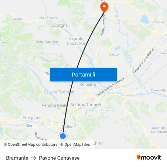 Bramante to Pavone Canavese map