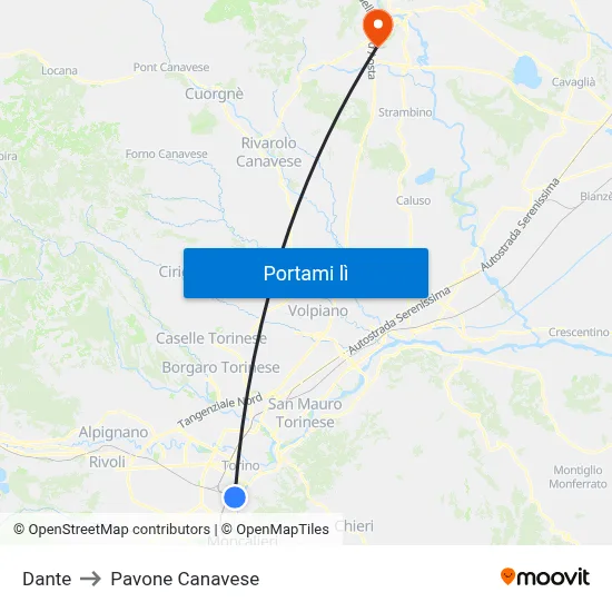 Dante to Pavone Canavese map