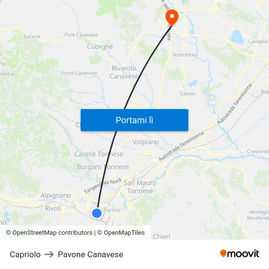 Capriolo to Pavone Canavese map