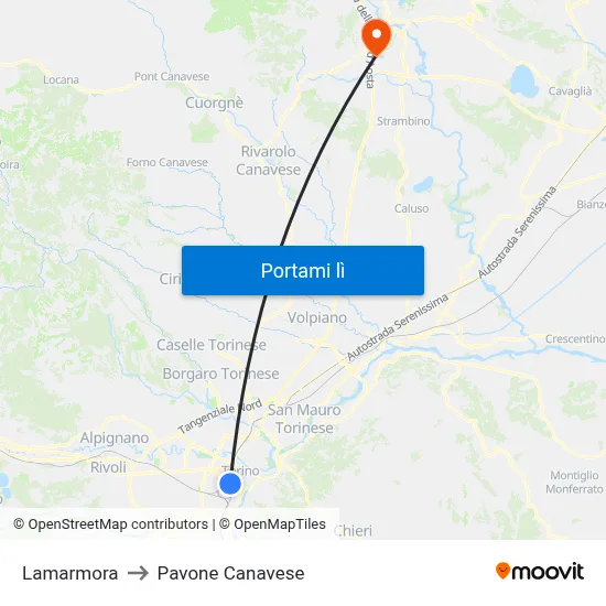 Lamarmora to Pavone Canavese map