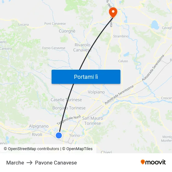 Marche to Pavone Canavese map