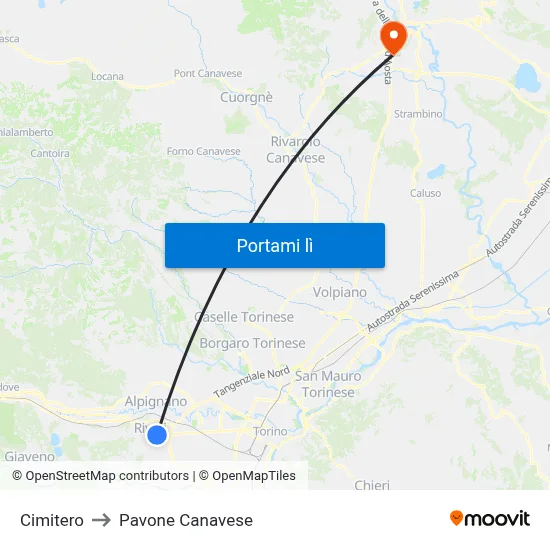 Cimitero to Pavone Canavese map
