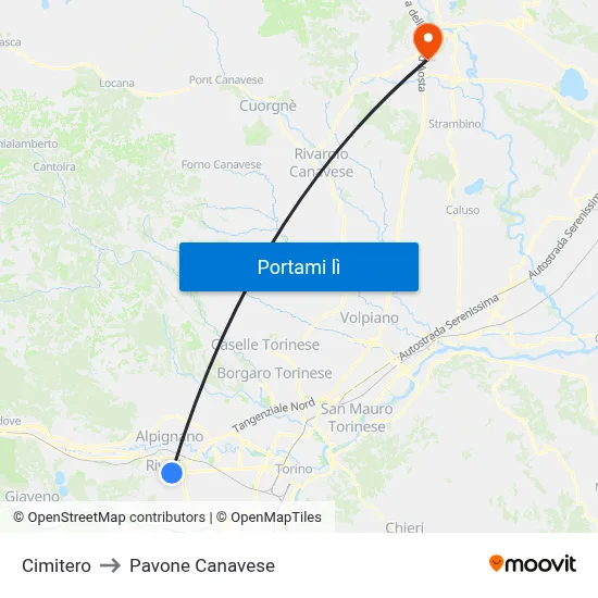 Cimitero to Pavone Canavese map