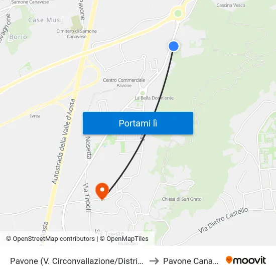 Pavone (V. Circonvallazione/Distributore) to Pavone Canavese map