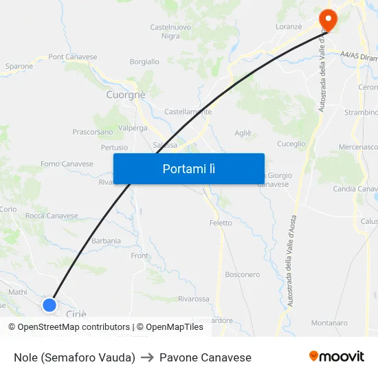 Nole (Semaforo Vauda) to Pavone Canavese map