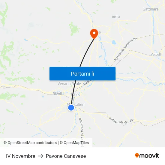 IV Novembre to Pavone Canavese map