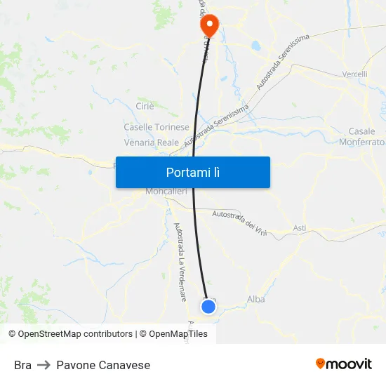 Bra to Pavone Canavese map