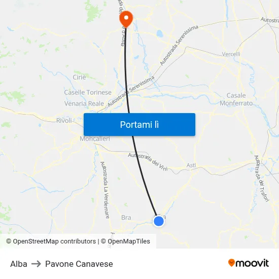 Alba to Pavone Canavese map