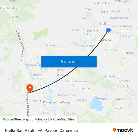 Biella San Paolo to Pavone Canavese map